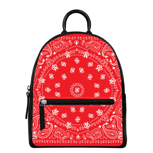 Red Paisley Bandana Print Leather Backpack