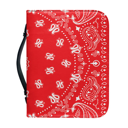 Red Paisley Bandana Print Leather Bible Cover