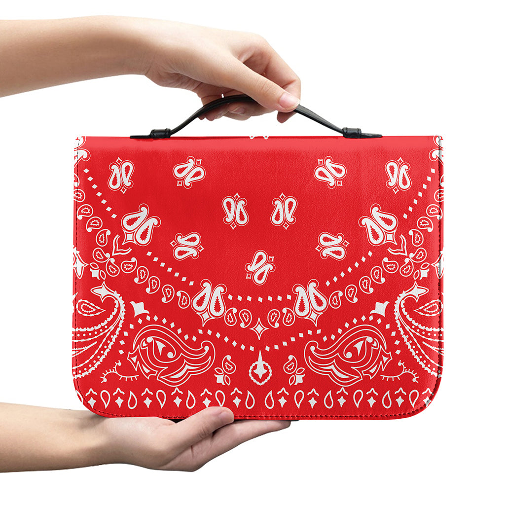 Red Paisley Bandana Print Leather Bible Cover