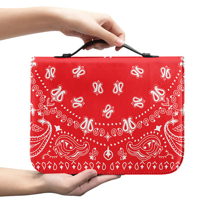 Red Paisley Bandana Print Leather Bible Cover