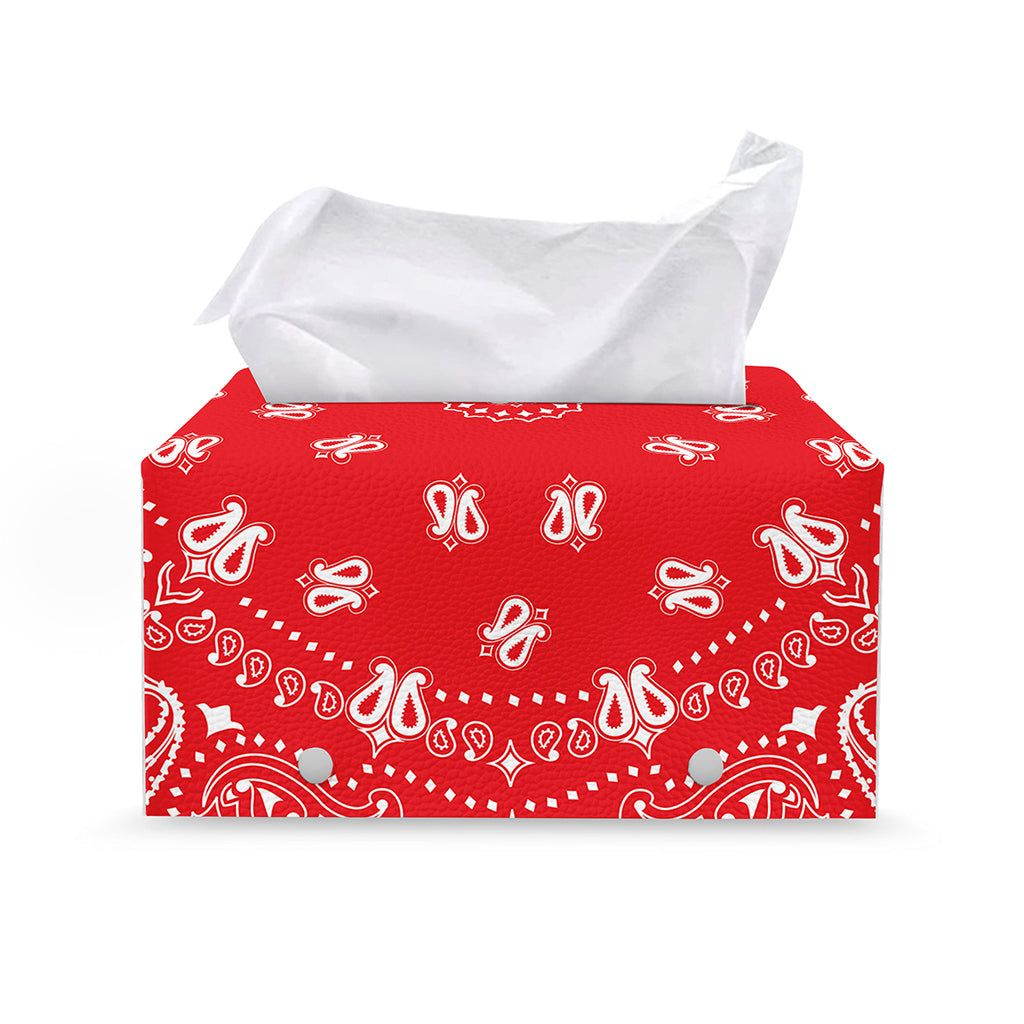 Red Paisley Bandana Print Leather Tissue Box Cover