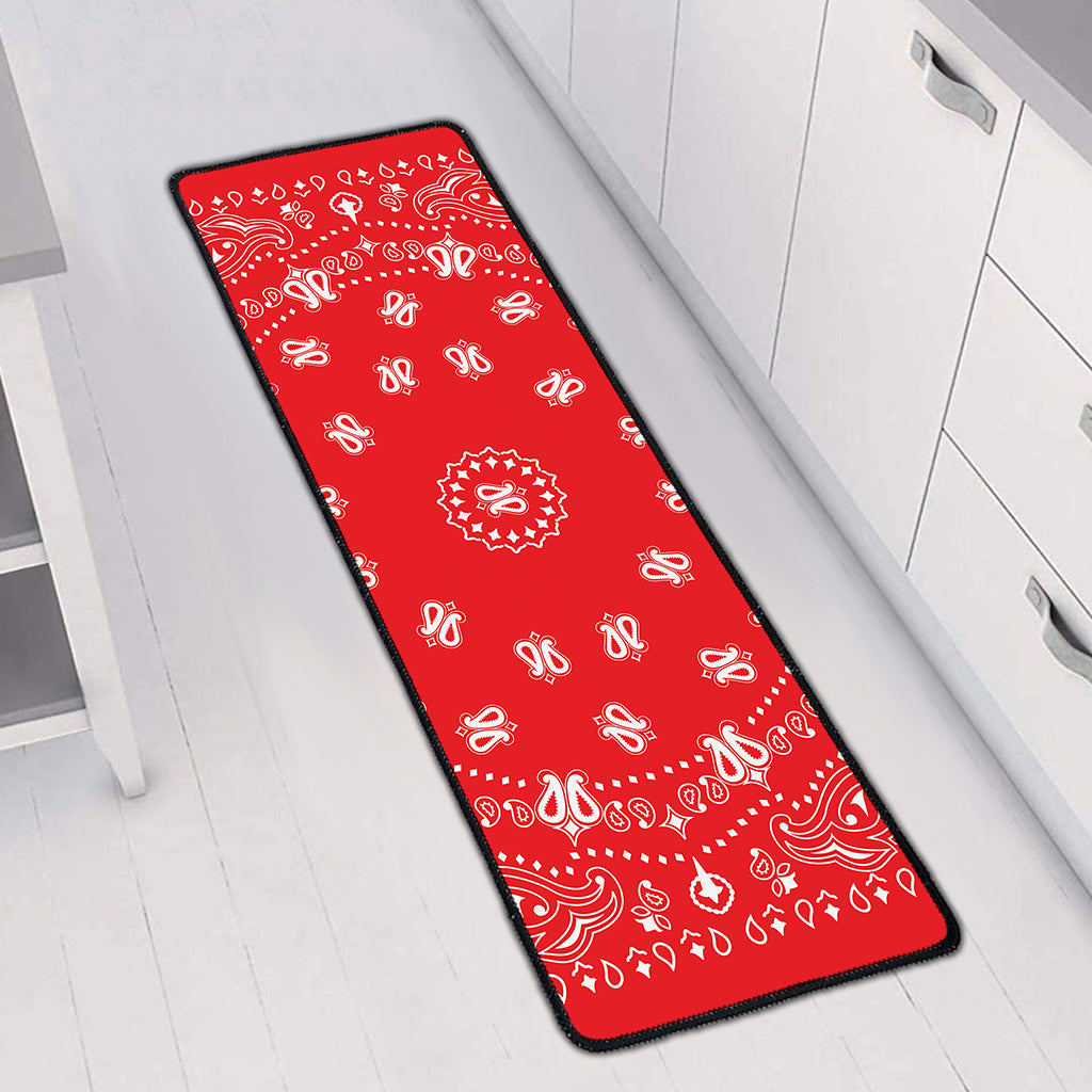Red Paisley Bandana Print Long Kitchen Mat