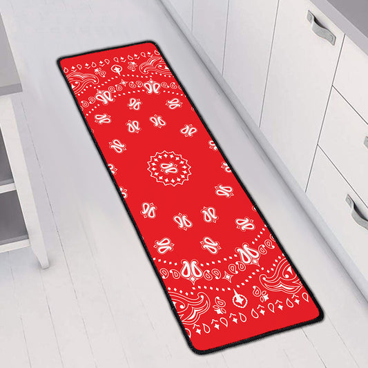 Red Paisley Bandana Print Long Kitchen Mat