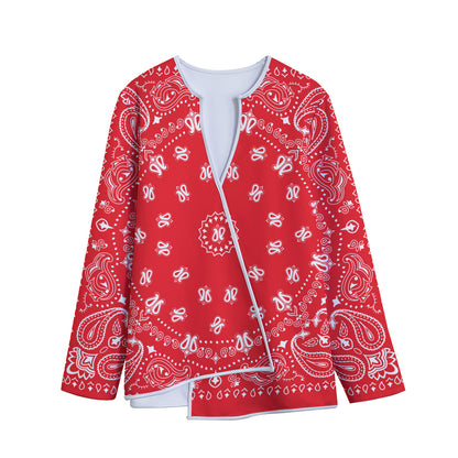 Red Paisley Bandana Print Long Sleeve Short Coat