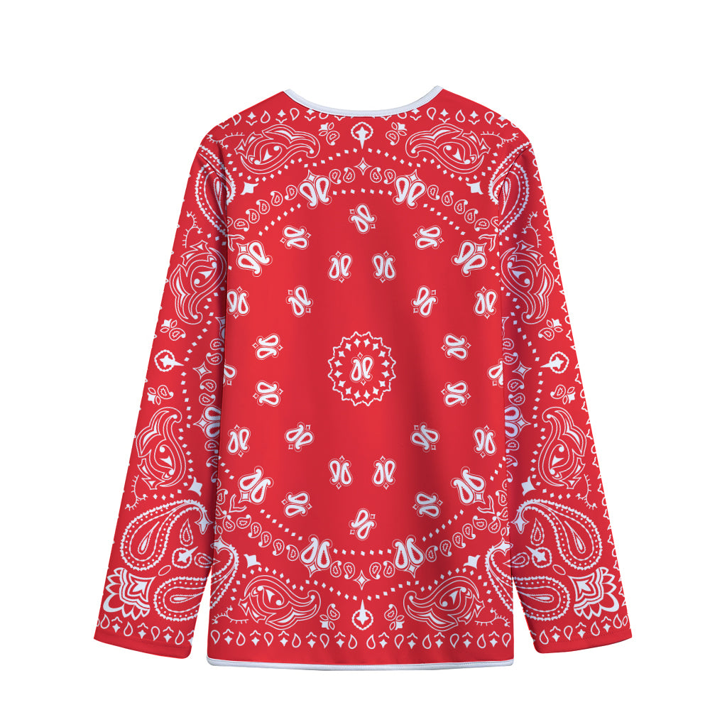 Red Paisley Bandana Print Long Sleeve Short Coat
