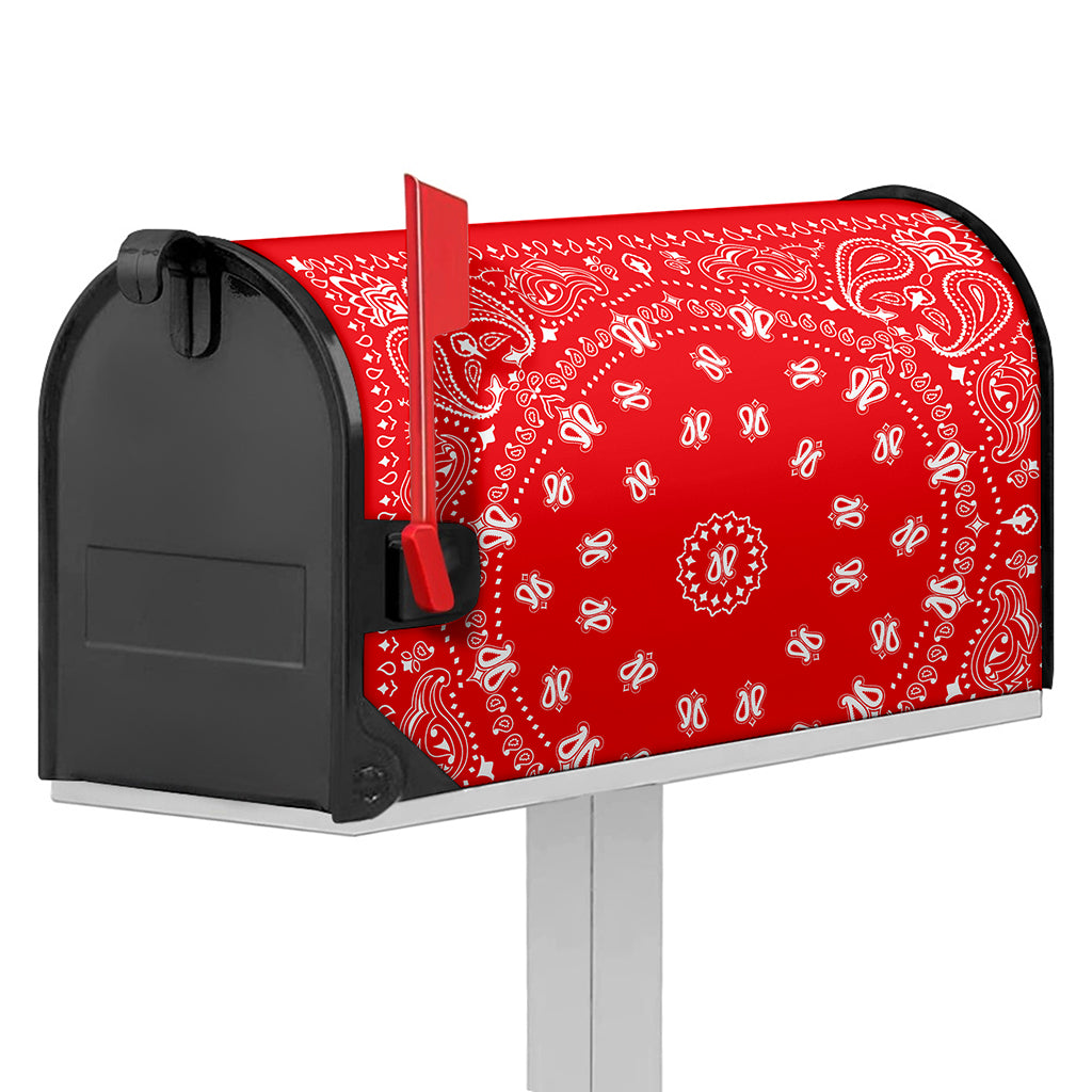 Red Paisley Bandana Print Mailbox Cover