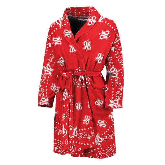 Red Paisley Bandana Print Men's Bathrobe