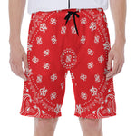 Red Paisley Bandana Print Men's Beach Shorts