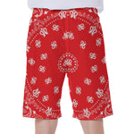 Red Paisley Bandana Print Men's Beach Shorts
