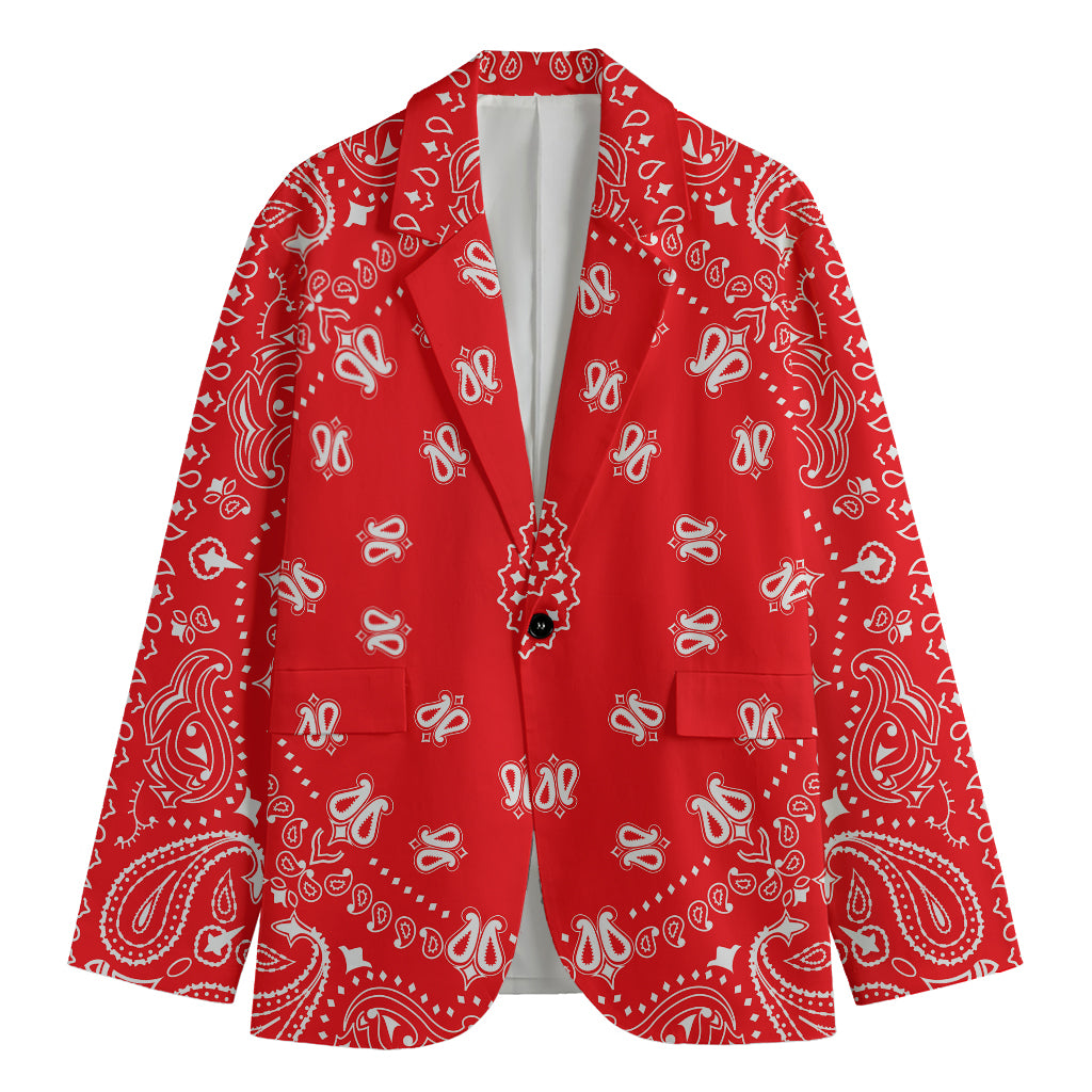 Red Paisley Bandana Print Men's Blazer