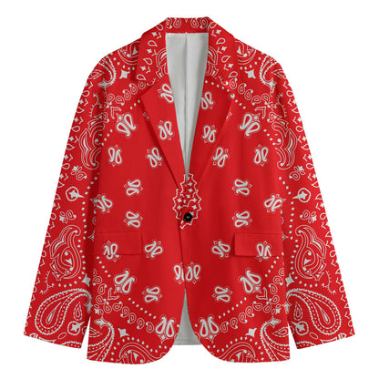 Red Paisley Bandana Print Men's Blazer