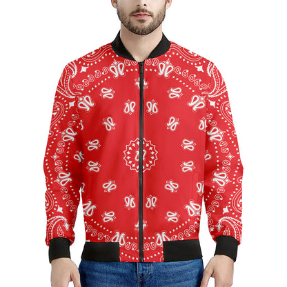 Red Paisley Bandana Print Men's Bomber Jacket