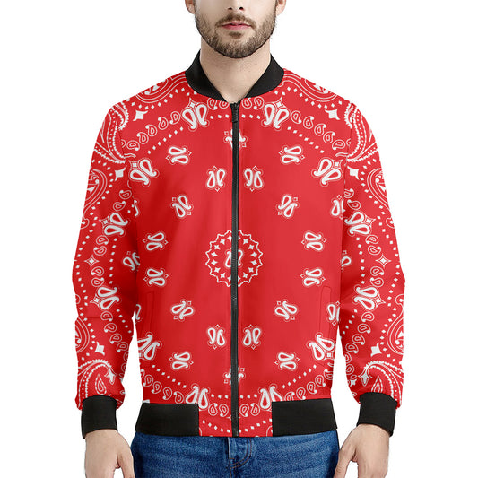 Red Paisley Bandana Print Men's Bomber Jacket
