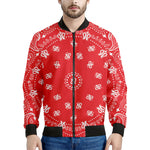 Red Paisley Bandana Print Men's Bomber Jacket