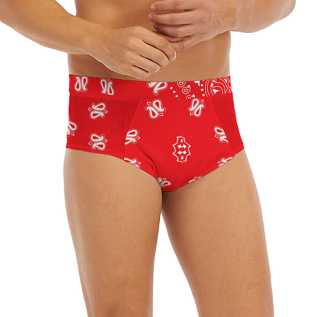 Red Paisley Bandana Print Men's Briefs