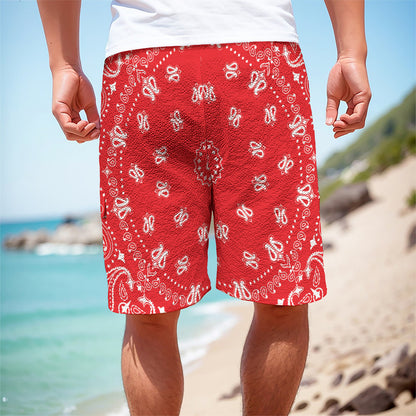 Red Paisley Bandana Print Men's Cargo Shorts