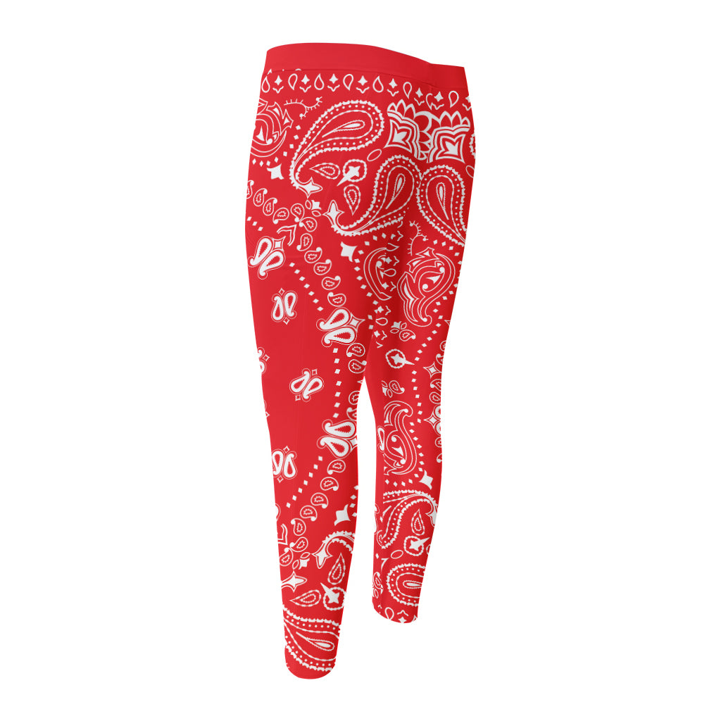 Red Paisley Bandana Print Men's Compression Pants