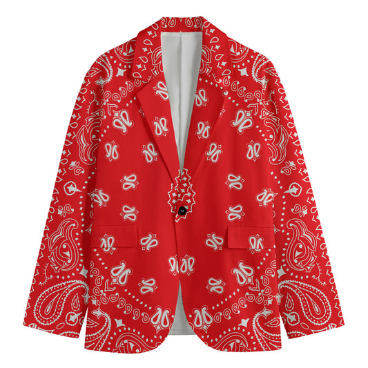 Red Paisley Bandana Print Men's Cotton Blazer