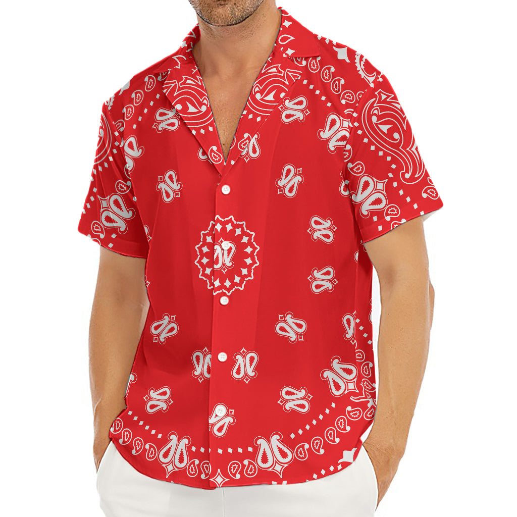 Red Paisley Bandana Print Men's Deep V-Neck Shirt