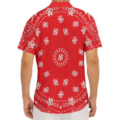 Red Paisley Bandana Print Men's Deep V-Neck Shirt