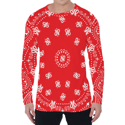 Red Paisley Bandana Print Men's Long Sleeve T-Shirt