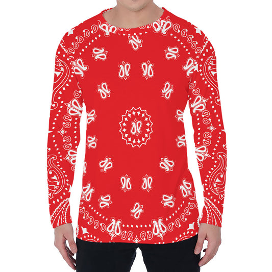 Red Paisley Bandana Print Men's Long Sleeve T-Shirt