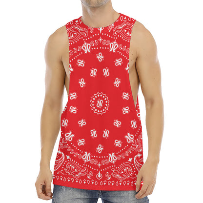 Red Paisley Bandana Print Men's Muscle Tank Top