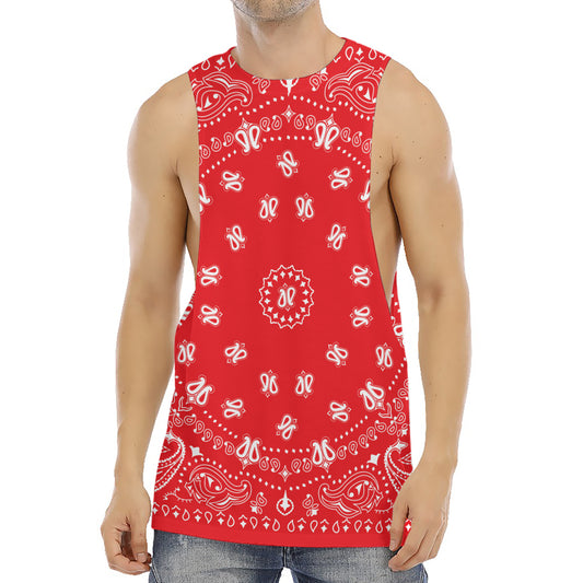 Red Paisley Bandana Print Men's Muscle Tank Top