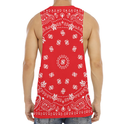 Red Paisley Bandana Print Men's Muscle Tank Top