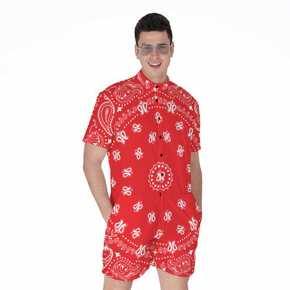 Red Paisley Bandana Print Men's Rompers