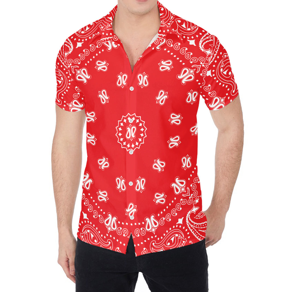 Red Paisley Bandana Print Men's Shirt