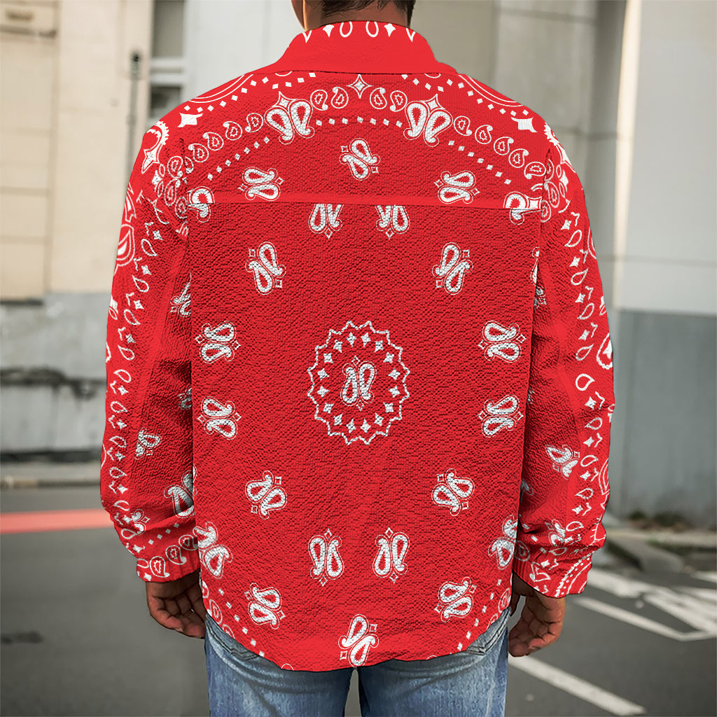 Red Paisley Bandana Print Men's Shirt Jacket