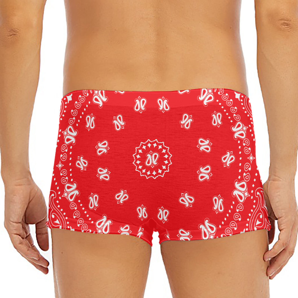 Red Paisley Bandana Print Men's Short Boxer Briefs