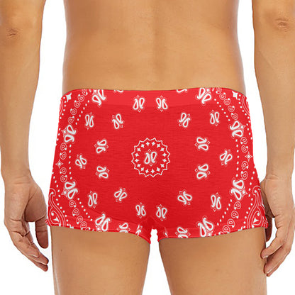 Red Paisley Bandana Print Men's Short Boxer Briefs