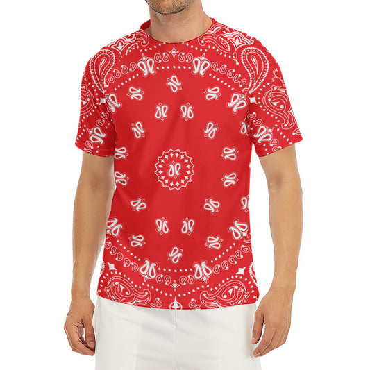 Red Paisley Bandana Print Men's Short Sleeve Rash Guard
