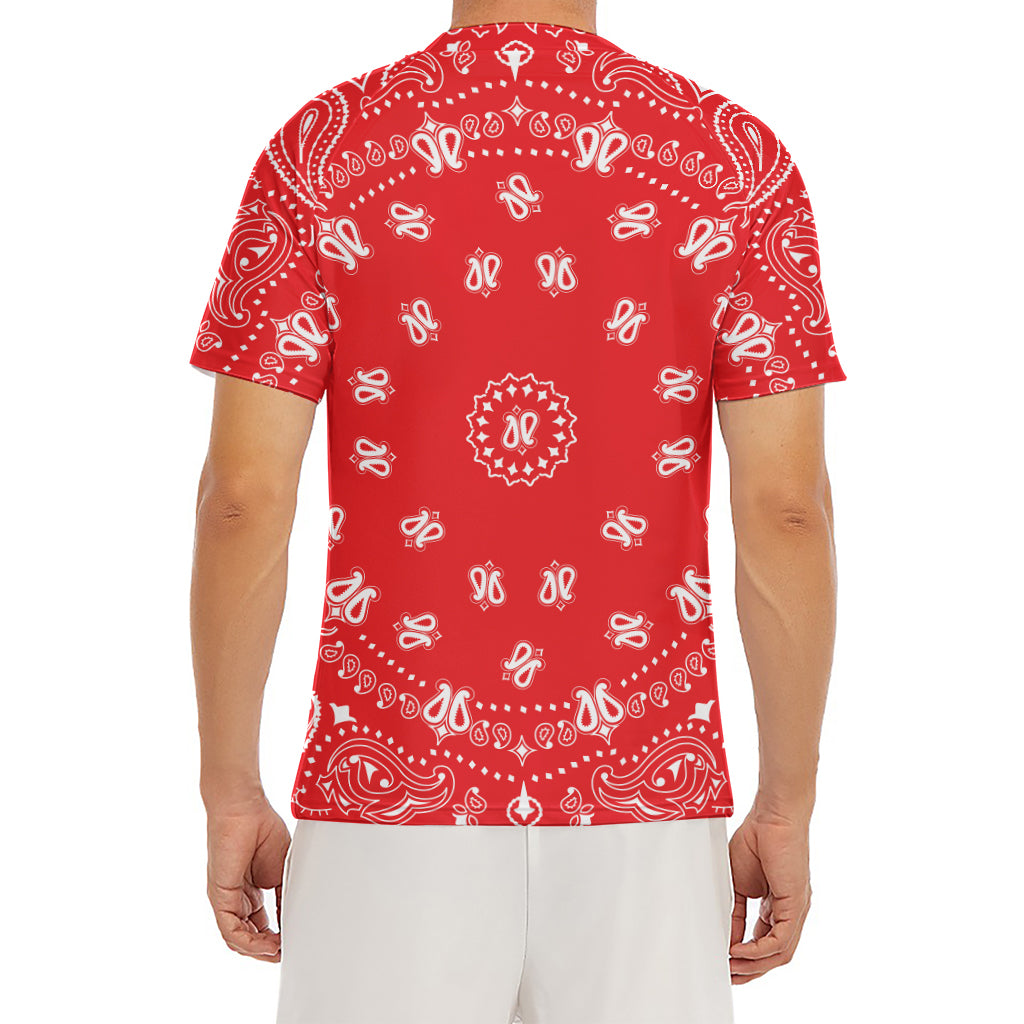 Red Paisley Bandana Print Men's Short Sleeve Rash Guard