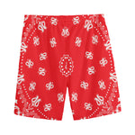 Red Paisley Bandana Print Men's Sports Shorts