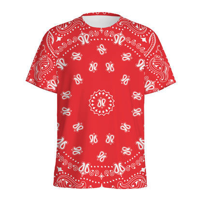 Red Paisley Bandana Print Men's Sports T-Shirt