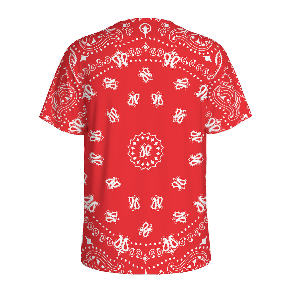 Red Paisley Bandana Print Men's Sports T-Shirt