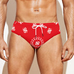 Red Paisley Bandana Print Men's Swim Briefs