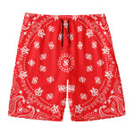 Red Paisley Bandana Print Men's Swim Trunks