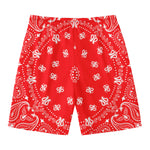 Red Paisley Bandana Print Men's Swim Trunks