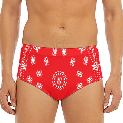 Red Paisley Bandana Print Men's Triangle Swim Briefs