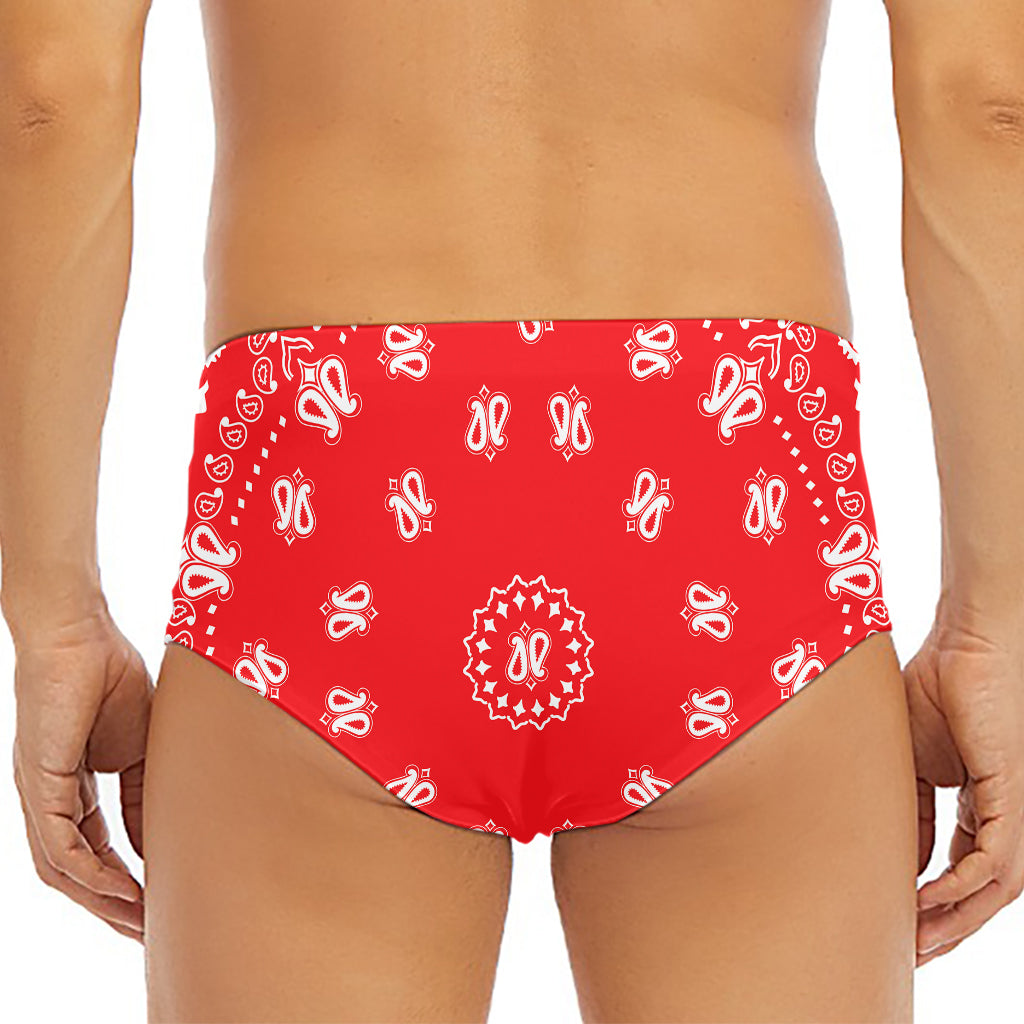 Red Paisley Bandana Print Men's Triangle Swim Briefs