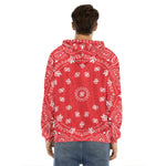 Red Paisley Bandana Print Men's Velvet Pullover Hoodie