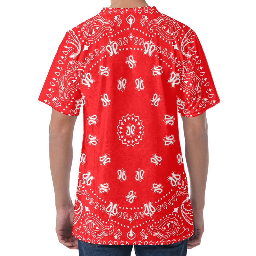 Red Paisley Bandana Print Men's Velvet T-Shirt