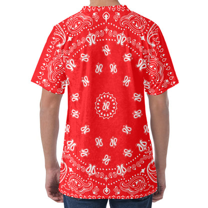 Red Paisley Bandana Print Men's Velvet T-Shirt