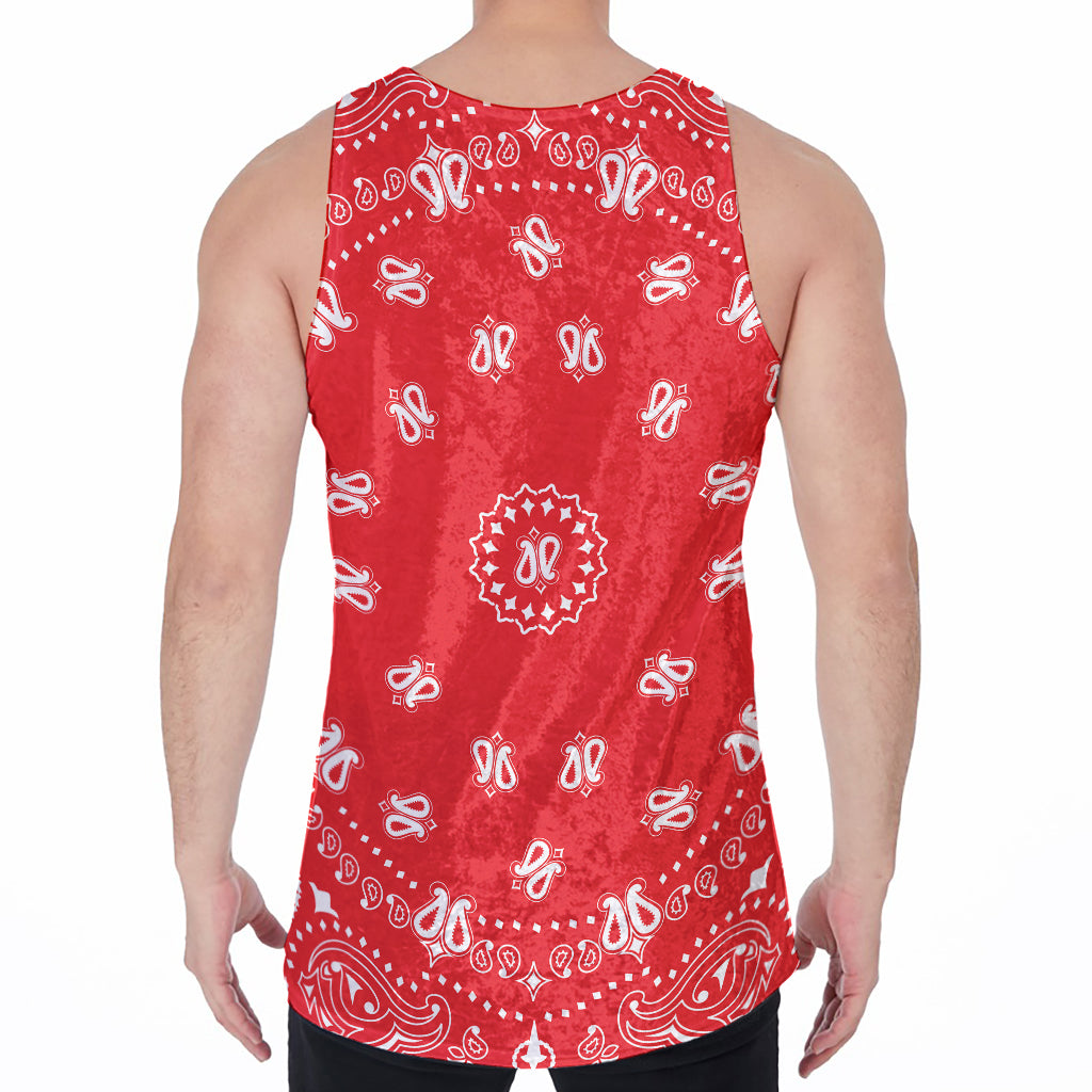 Red Paisley Bandana Print Men's Velvet Tank Top