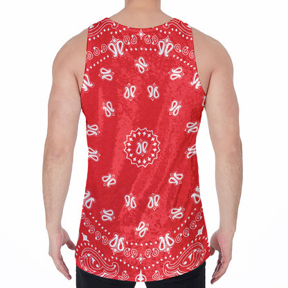 Red Paisley Bandana Print Men's Velvet Tank Top