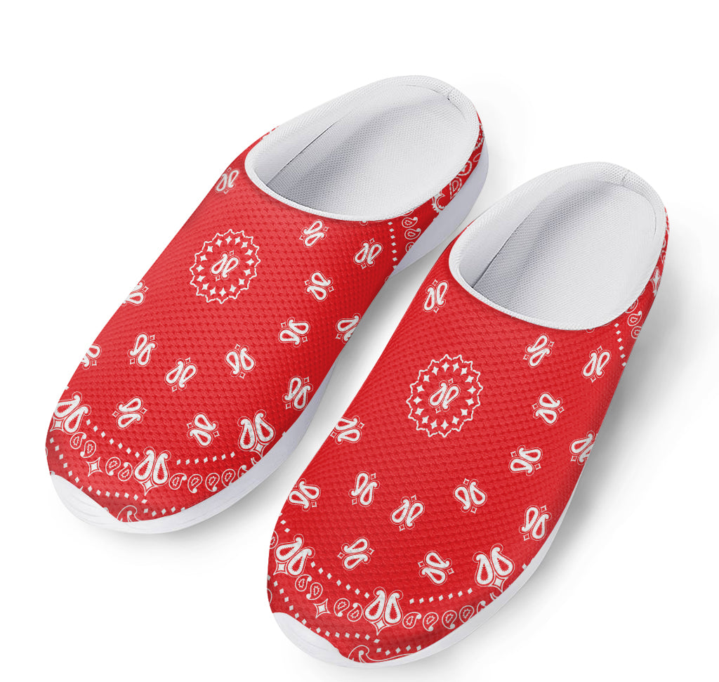 Red Paisley Bandana Print Mesh Casual Shoes
